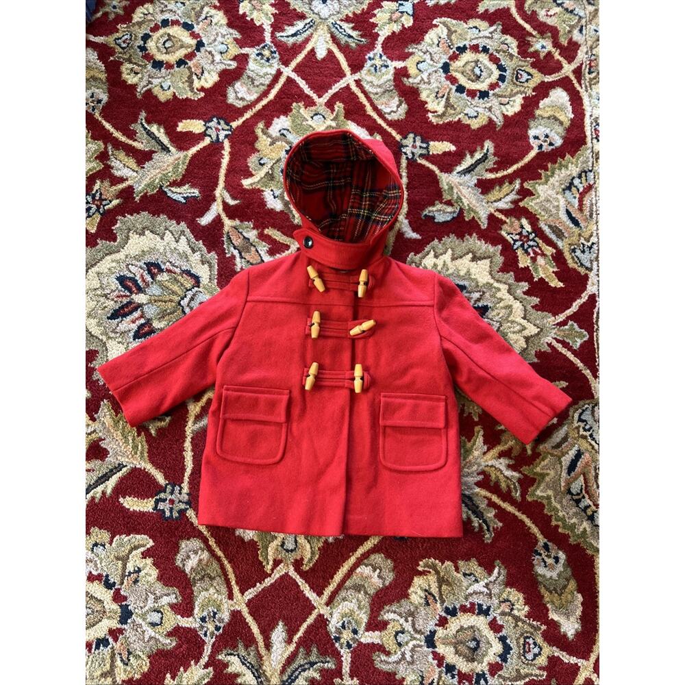 Vintage Tailorwear England Girls Wool Coat Red Plaid Barrel Buttons Plaid XS / S